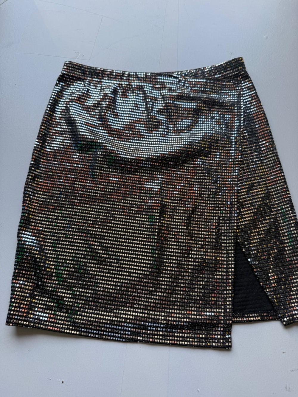 Metallic Sequin Black Mini Skirt with Side Slit clubbing club wear A10
